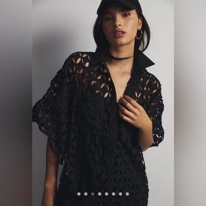 Anthropologie - NWOT Eva Franco Cutwork Shirt Dress - Black, Large